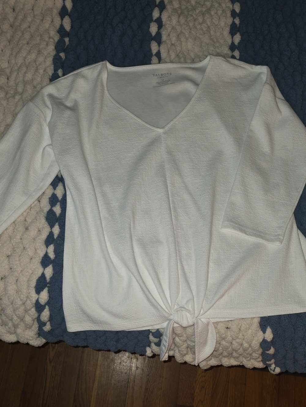 Talbots Tie-Front White Blouse Size Large Like New